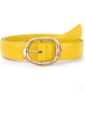 Women's Yellow Faux Leather Casual Waist Stylish Fashion Belt with Gold Buckle